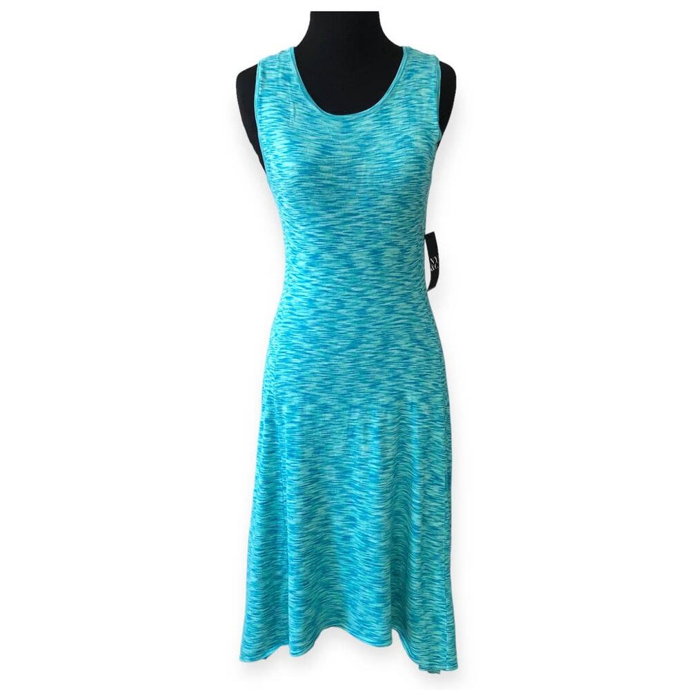 New York & Company Dress Blue Aqua Midi Stretch Bodycon Dress Size S-NEW